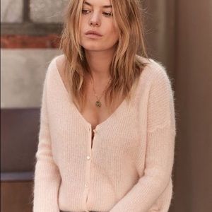 Sezane x Camille Rowe Pink “Lena” Mohair Cardigan